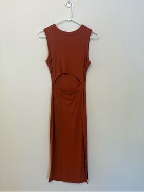 Sleeveless Rust Cutout Midi Dress